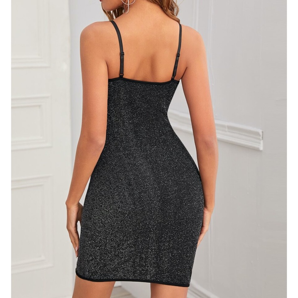 Ribbed Bodycon Cami Dress Black Glitter - Picture 4 of 6